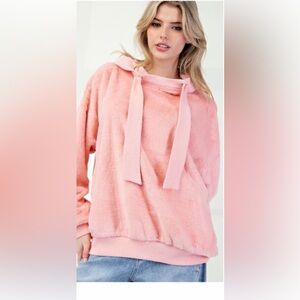 Easel Solid Teddy Drawstring Hoodie Loose Fit Top NWT